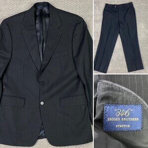 Brooks Brothers 346 Stretch 2 Piece Suit Blazer Pants Mens 38S Pant 34x29 Black